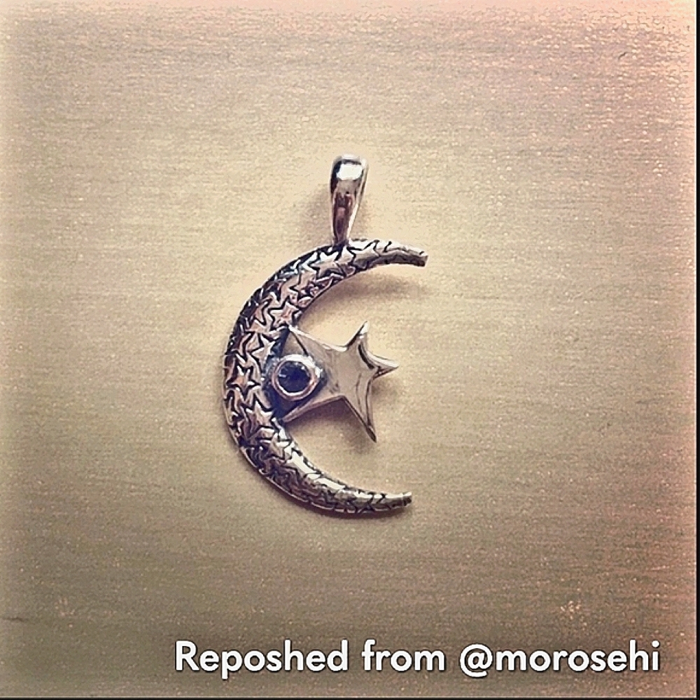 Crescent moon and star pendant charm 925 sterling